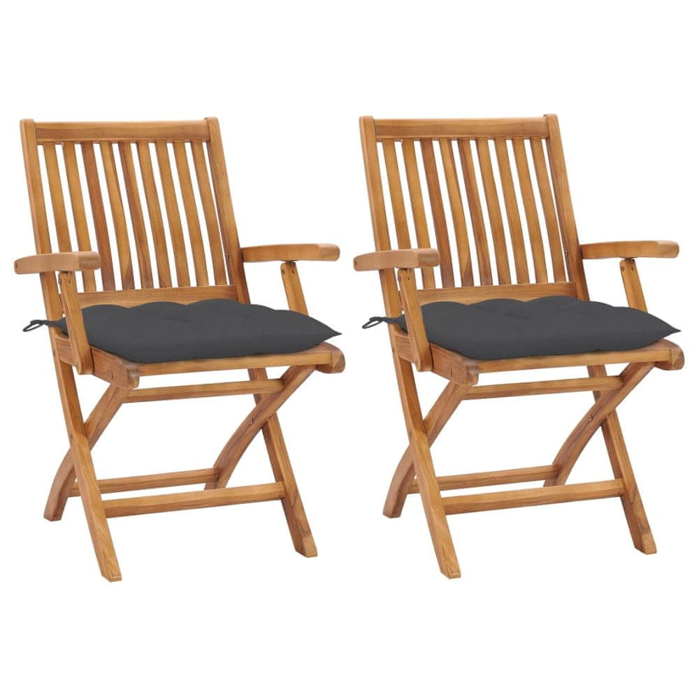 Vidaxl Záhradné stoličky 2 ks, antracitové podložky, tíkový masív